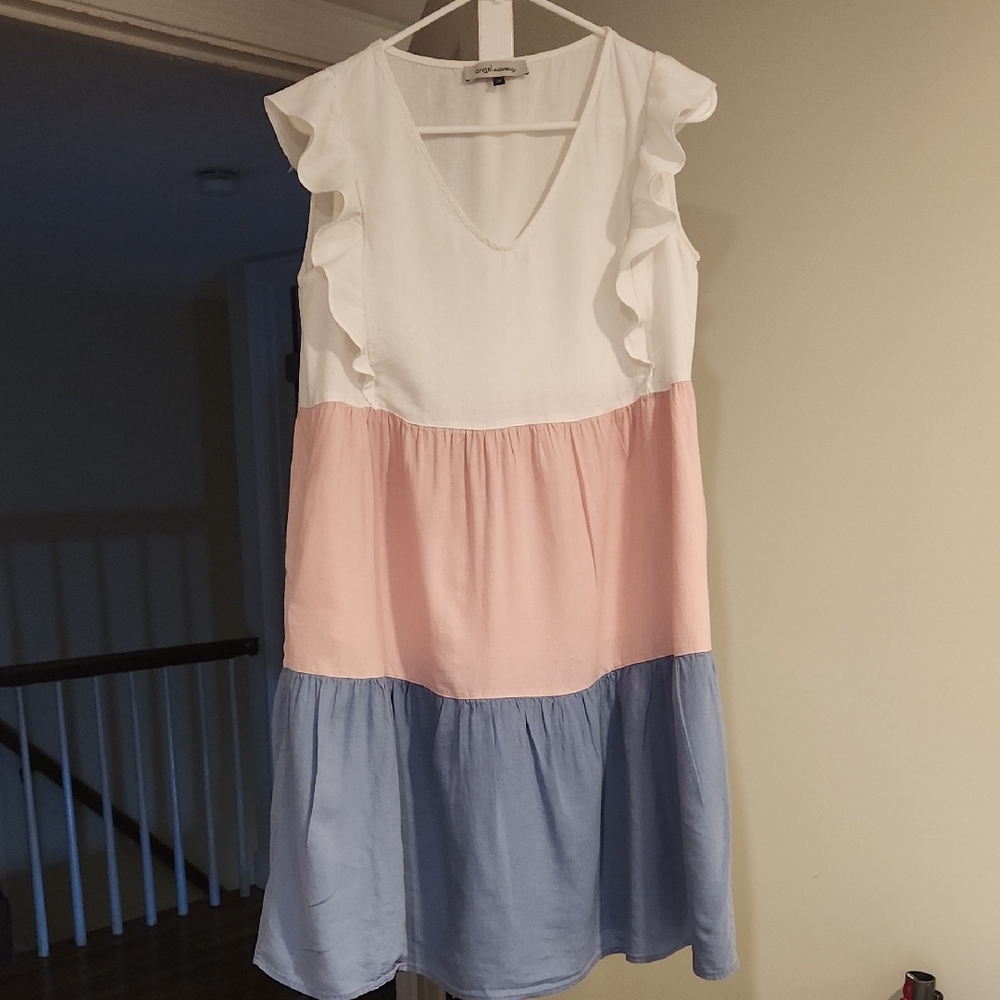 Angel Maternity - XS Maternity Linen Dress in Blue
